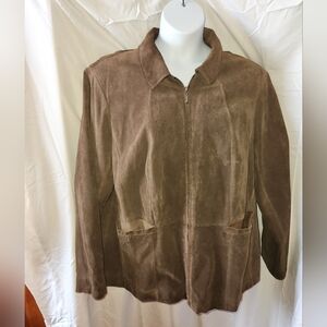 St. Johns Bay Washable Suede Brown Zip Coat Size 2X